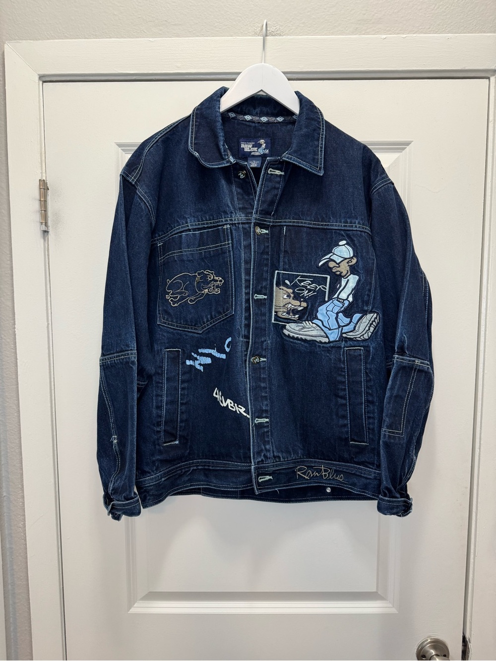 Raw Blue Jacket Denim Embroidered Bulldog Graphic Dis my Crib